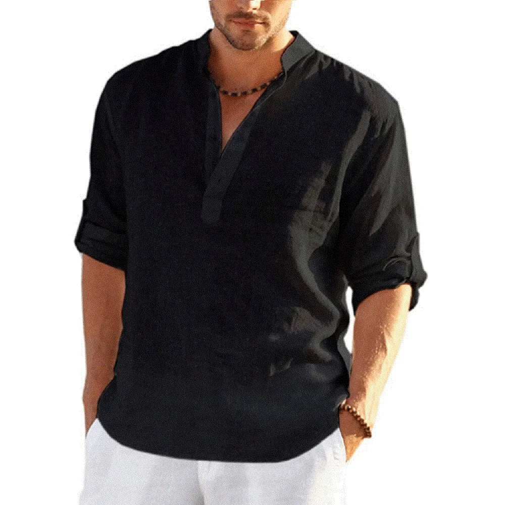 Camisa de lino de manga larga con botones