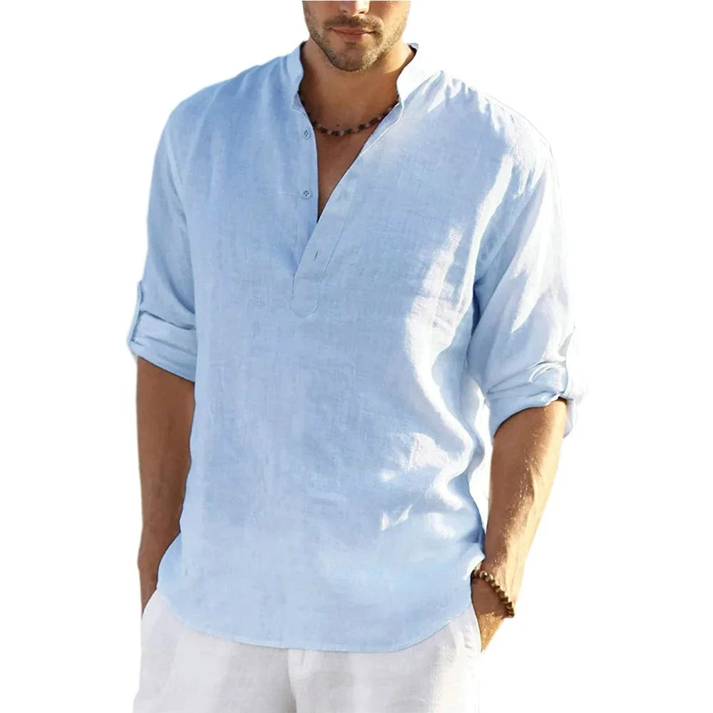 Camisa de lino de manga larga con botones