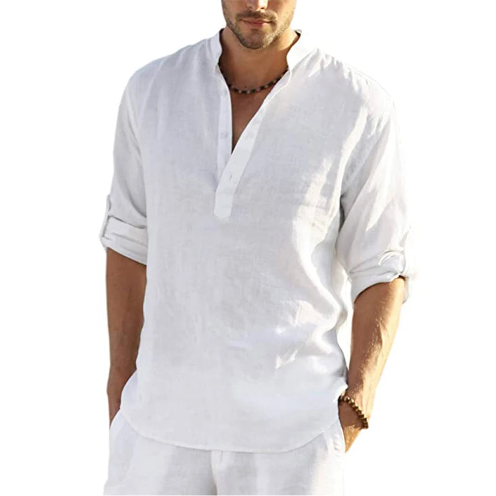 Camisa de lino de manga larga con botones